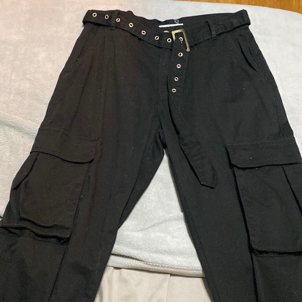 Charlotte Russe- black cargo jeans- comes with belt- tightened at the bottom